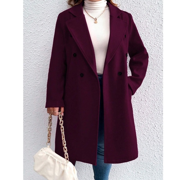 Plus Double Breasted Button up Pocket Jacket Coat - Picture 3 of 13